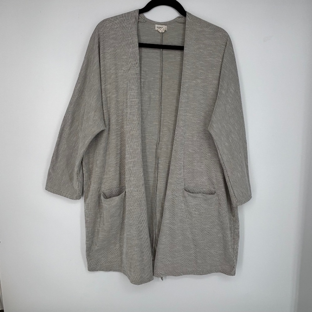 Donni One Size Fits Small to XXL Open Front Cardigan Taupe Gray White Stripes